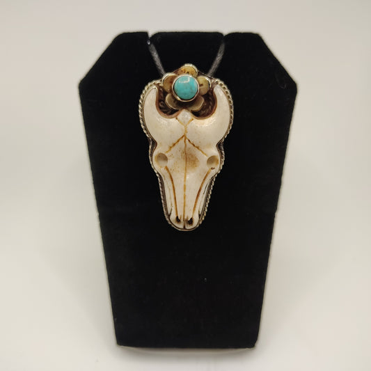 Carved Bone Skull with Turquoise
