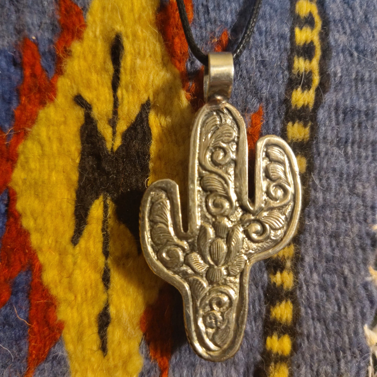 Buffalo Bone Carved Cactus with Turquoise Inlay