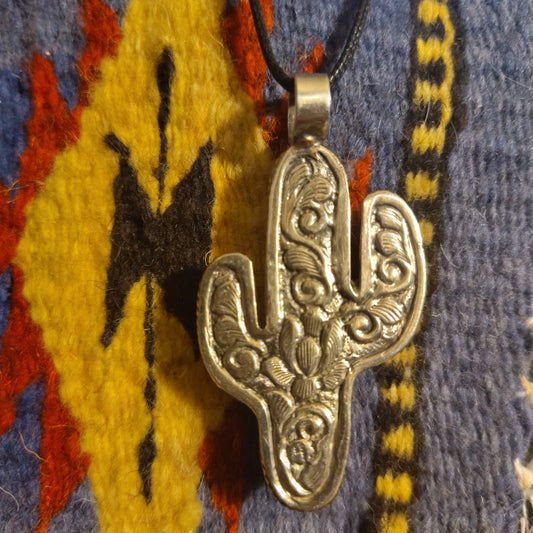 Buffalo Bone Carved Cactus with Turquoise Inlay