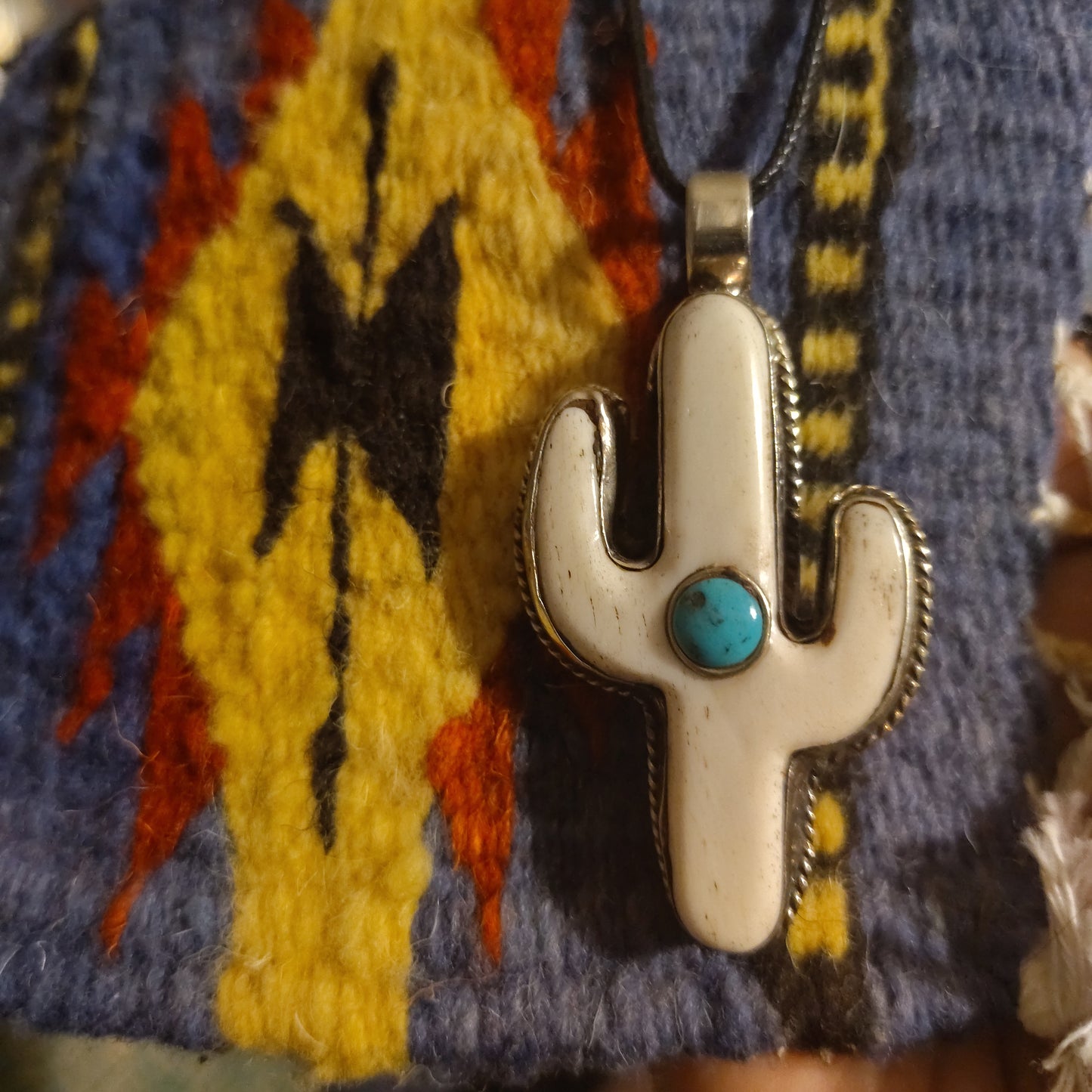 Buffalo Bone Carved Cactus with Turquoise Inlay